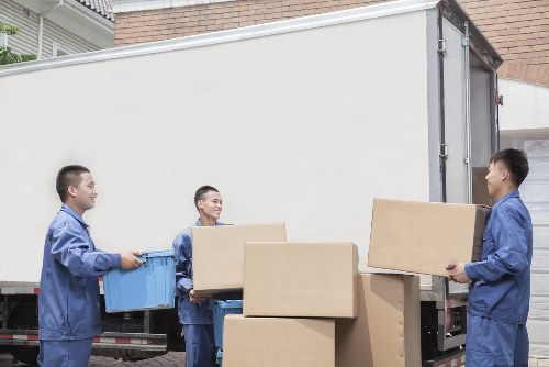 Local movers helping with unpacking in a riverside apartment