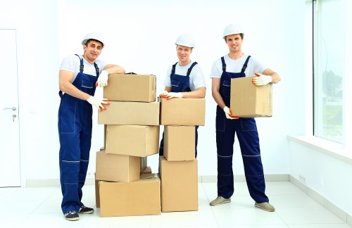 Boxes and furniture prepared for a local removals service