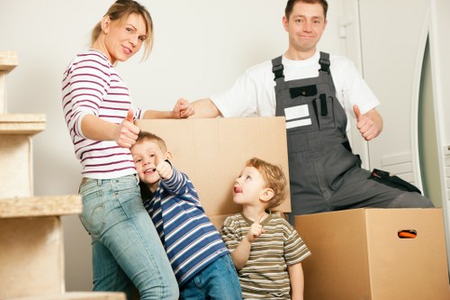 Packed moving boxes ready for local removals in Isle of Dogs